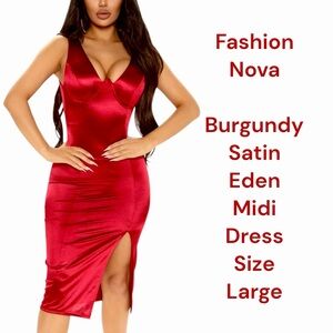 Fashion Nova burgundy red Eden Satin Midi Dress Size Large valentine